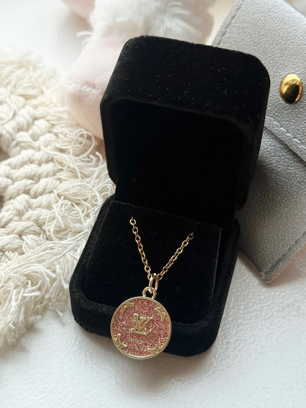 🎁BOGO Sale! Vintage ONLY 1! LV Pink Logo Upcycled Necklace